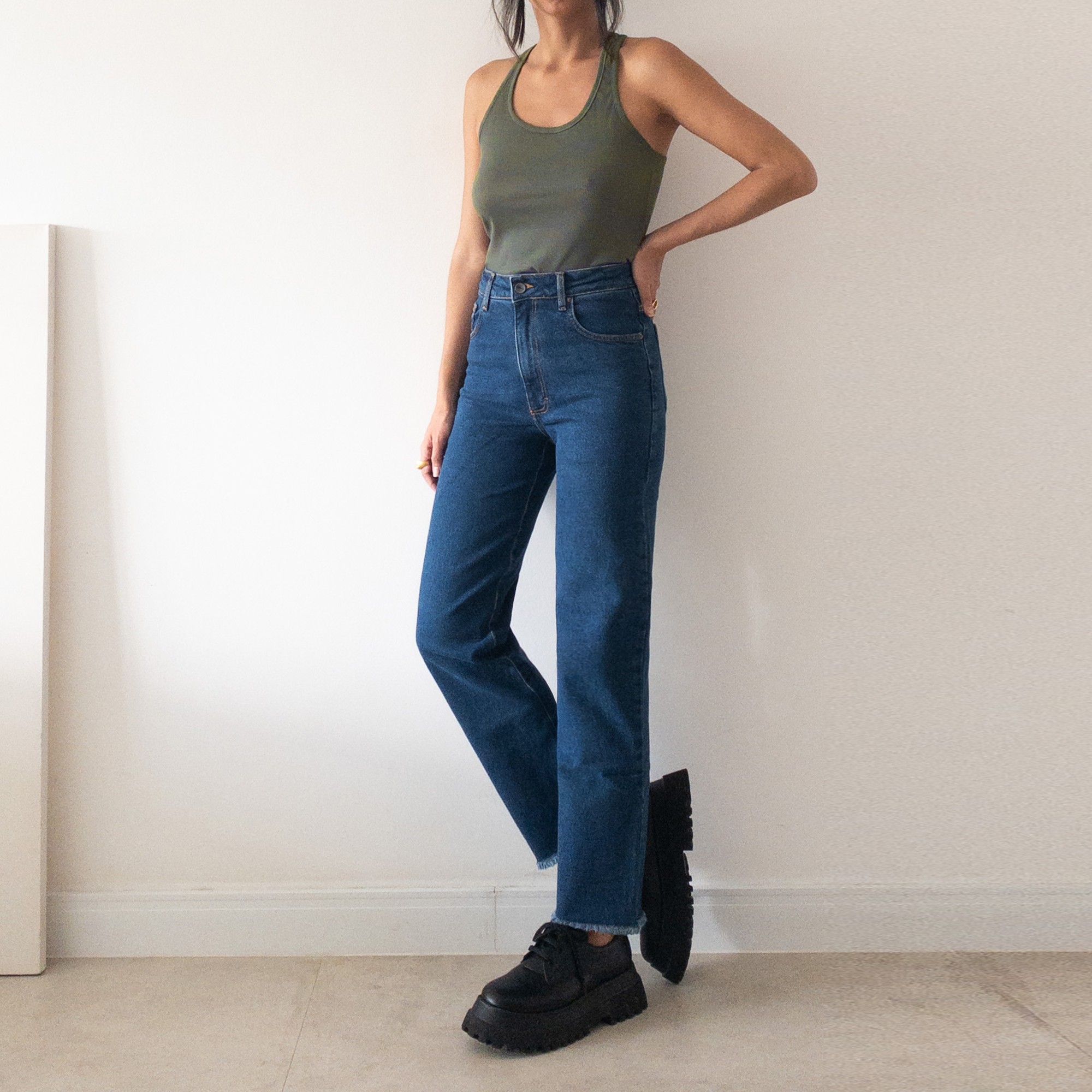 Calça Jeans Reta | Lina Azul Escuro