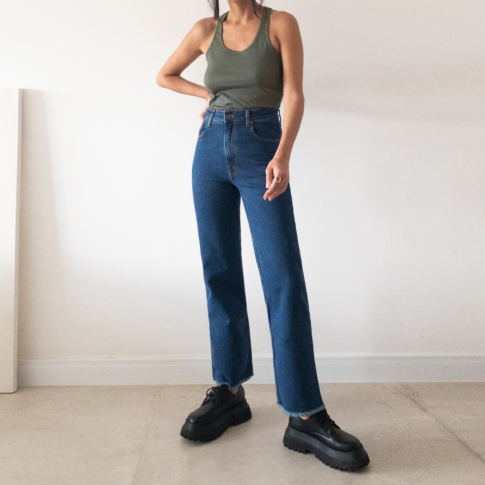 Calça Jeans Reta | Lina Azul Escuro