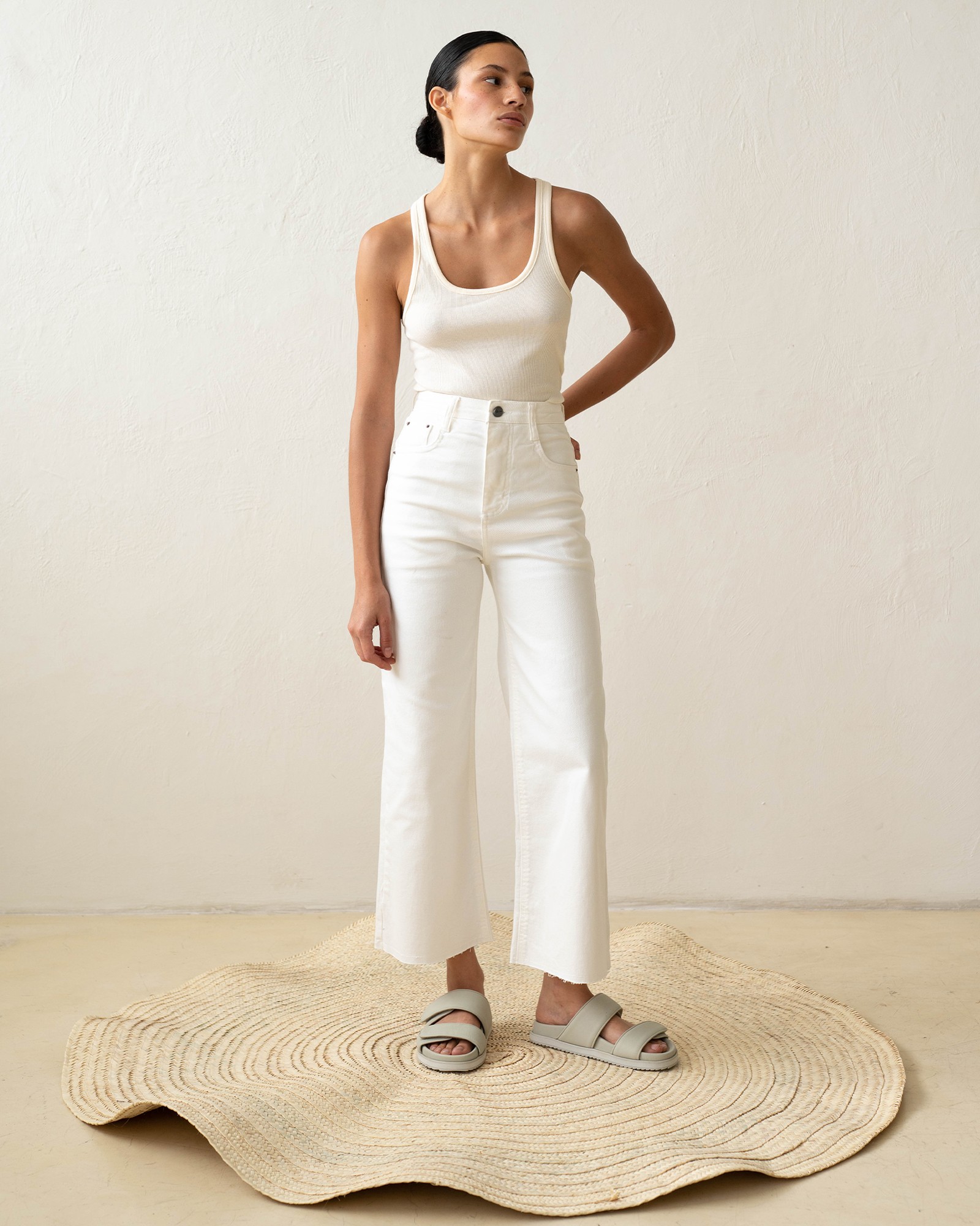 Calça Jeans Wide | Elza Cropped Branco
