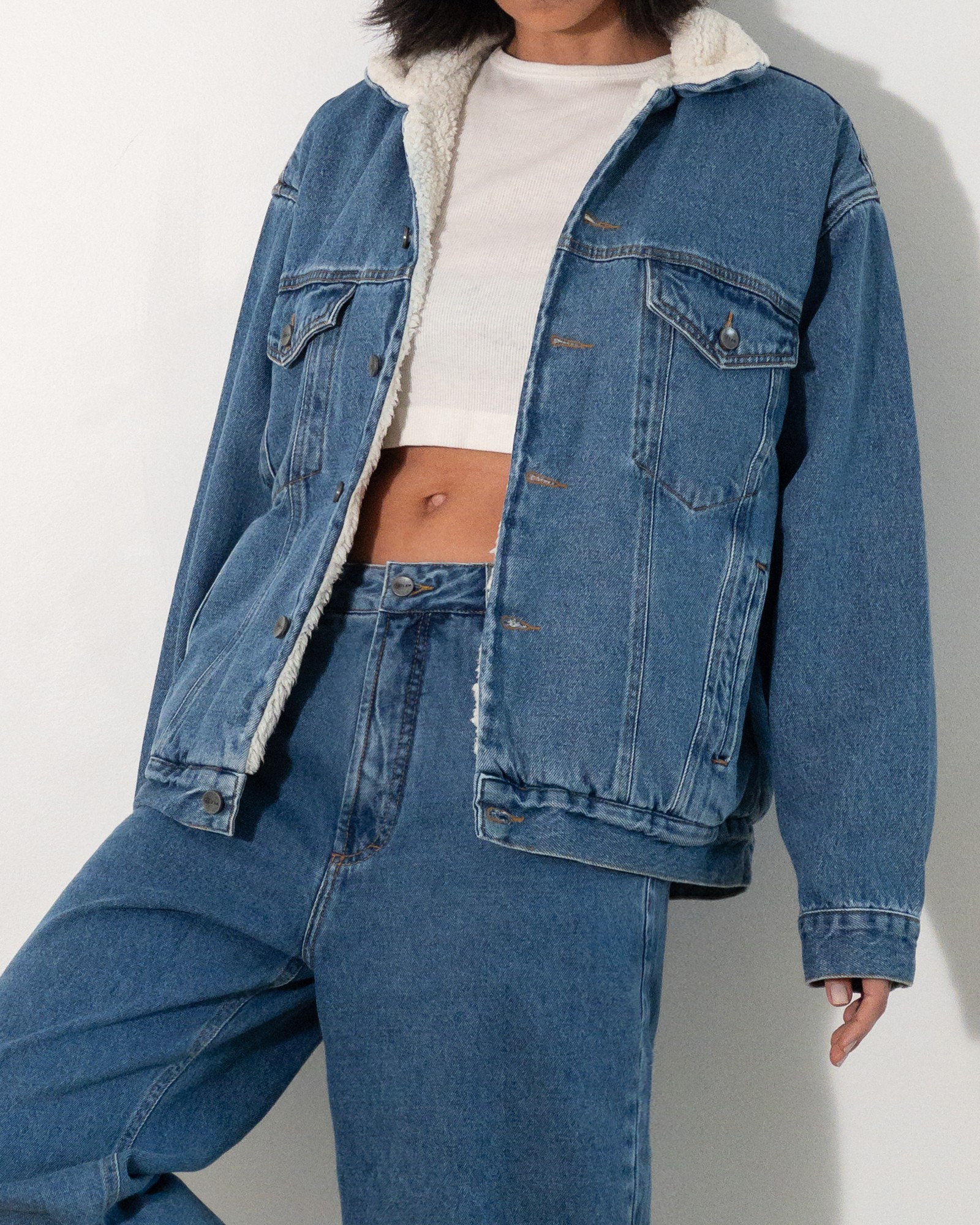 Jaqueta Jeans com Lã |  Azul Médio